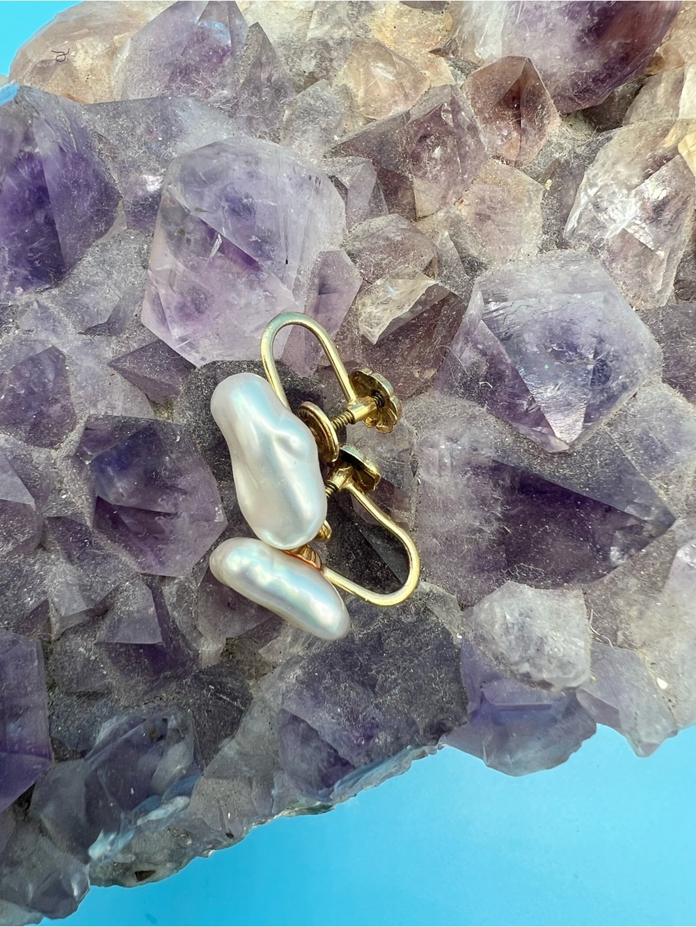 Gold-Tone Baroque Pearl Clip-On Earrings - White Pearls